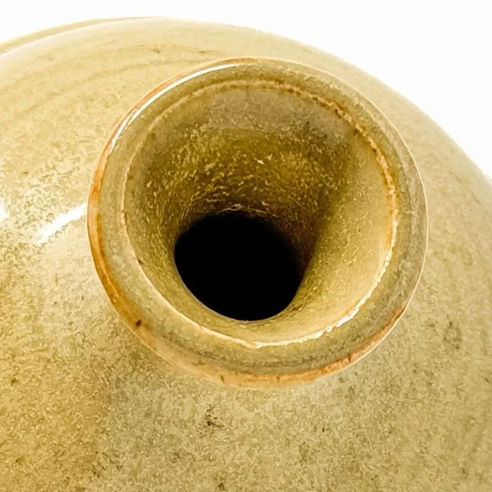 Studio Pottery Vase Oatmeal Glaze Carved Bud Vase Mid Century Modern Style